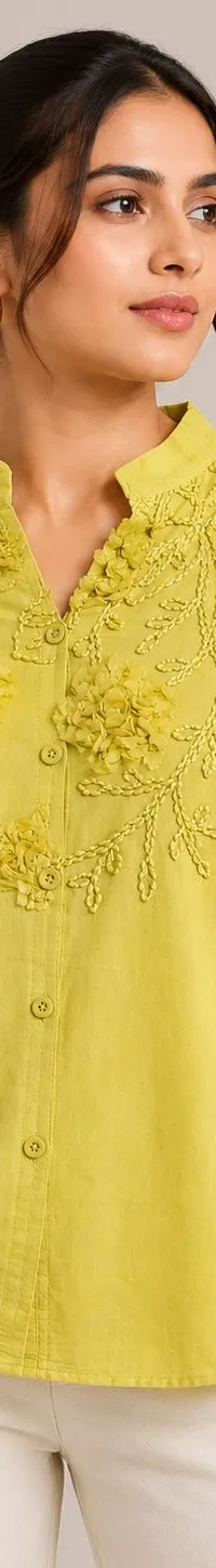 lime yellow emb shirt, view 1 of 2