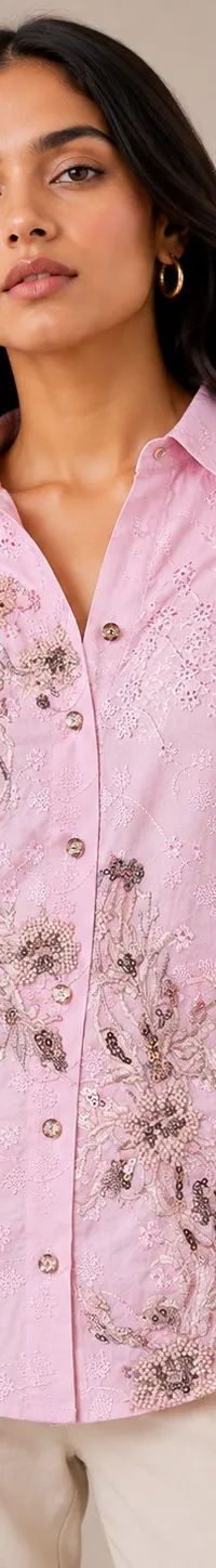 Pink beaded shirt, view 1 of 2