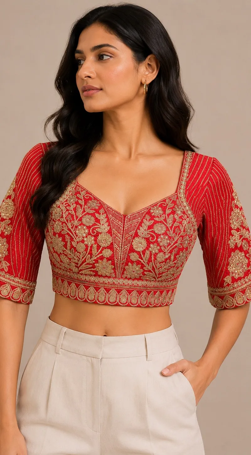 Orange kadhai blouse