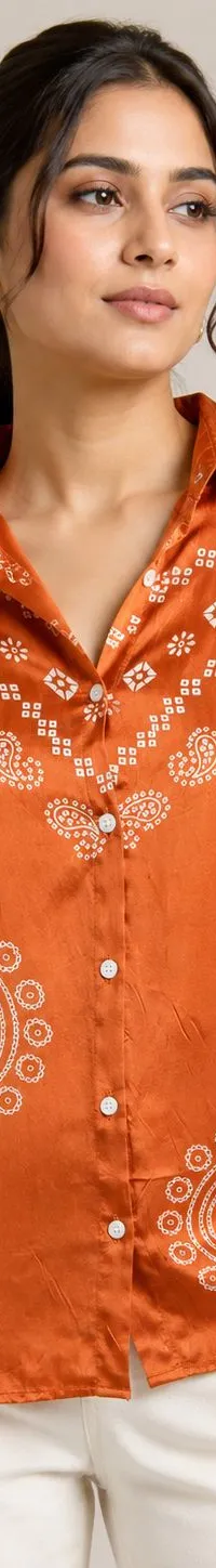 orange crepe ajrak print, view 1 of 2