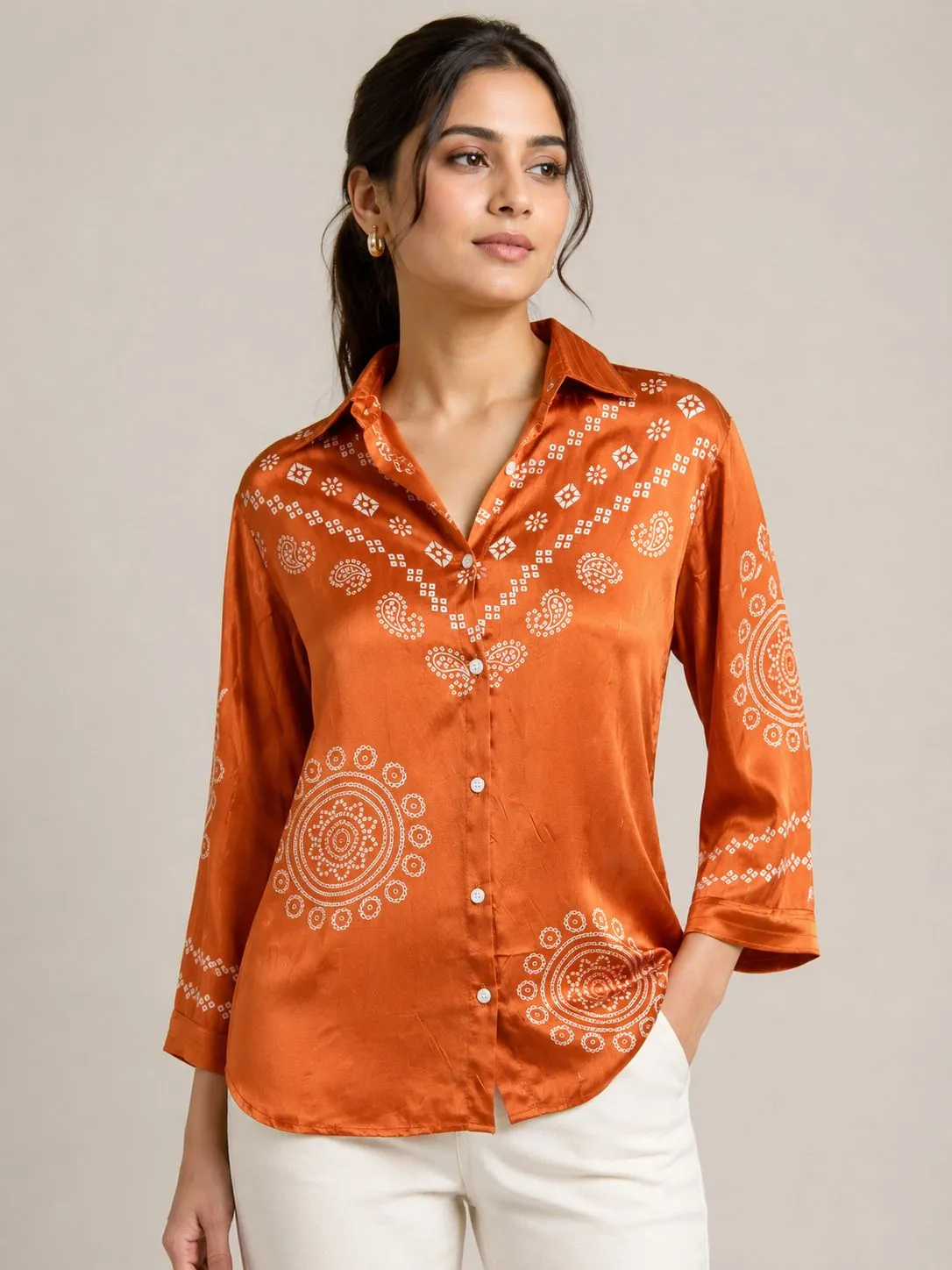 orange crepe ajrak print