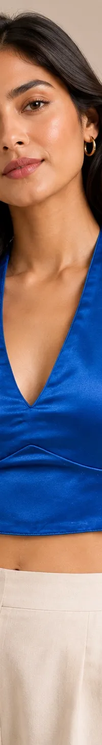 Blue halter blouse, view 1 of 2