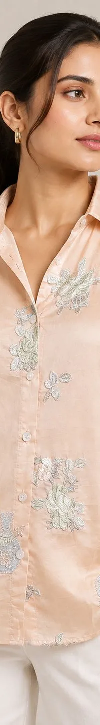 peach  embroidered shirt, view 1 of 2