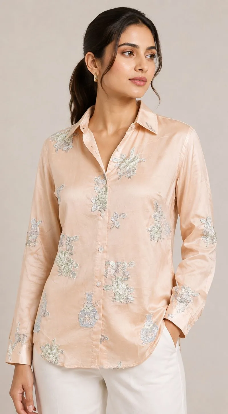 peach  embroidered shirt