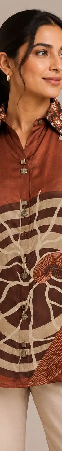 Brown printed shirt, view 1 of 2